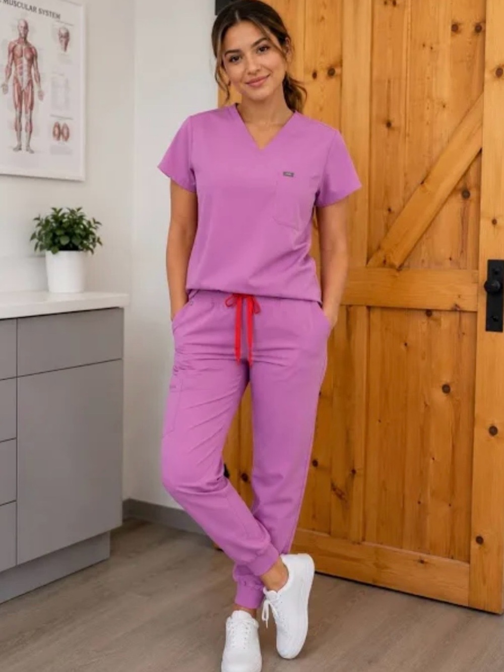 Figs Lavender Track Joggers with Red Drawstring